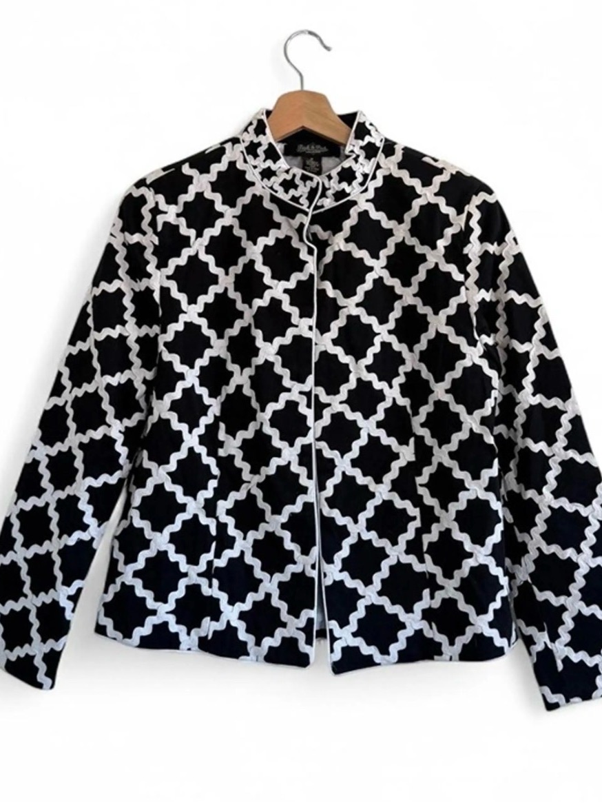 Peck & Peck Black White Structured Geometric Jacket